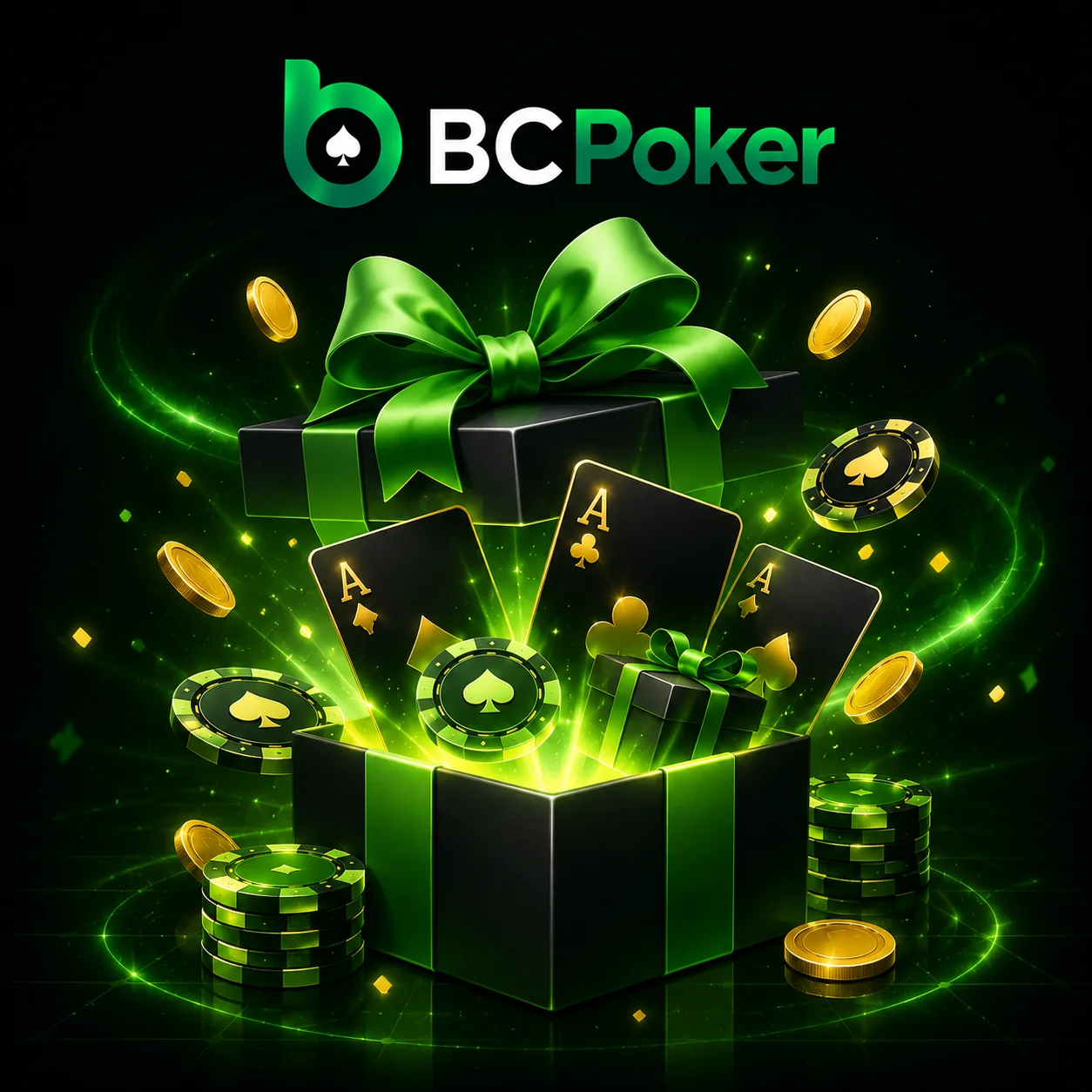 Подарочная коробка с бонусами, фишками и логотипом BCPoker.